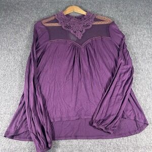 Women's Sheer Lace Top High Neck Sexy Whimsy Goth Jewel Tone Size M Self Esteem